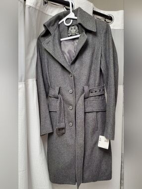 NWT Esprit Gray Wool-Blend Belted Trench Coat